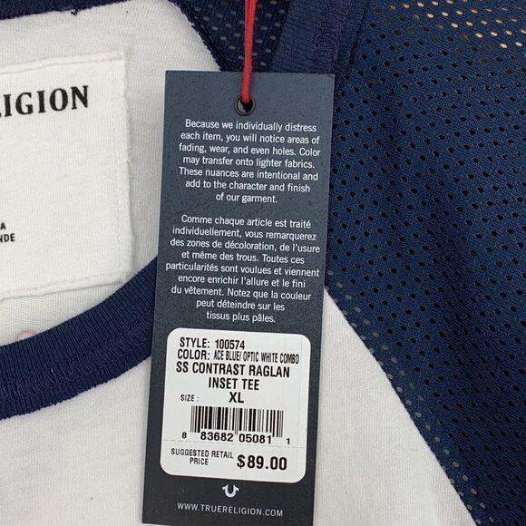True Religion Logo Contrast Raglan Mens T-Shirt NWT XL - Picture 6 of 8